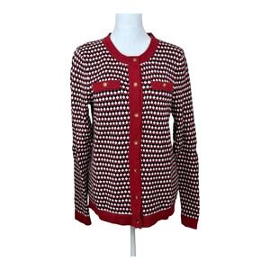 Tommy Hilfiger Cardigan Sweater Women's Medium Geometric Pattern Red Navy White